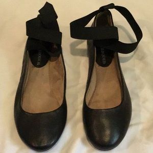 Black ballet flats with ankle straps